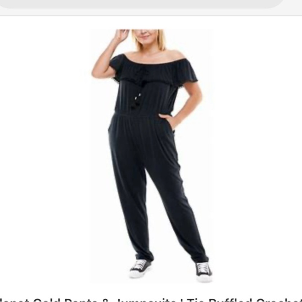 Stylish Black Off-Shoulder Jumpsuit with Fitted Waist and Tapered Legs